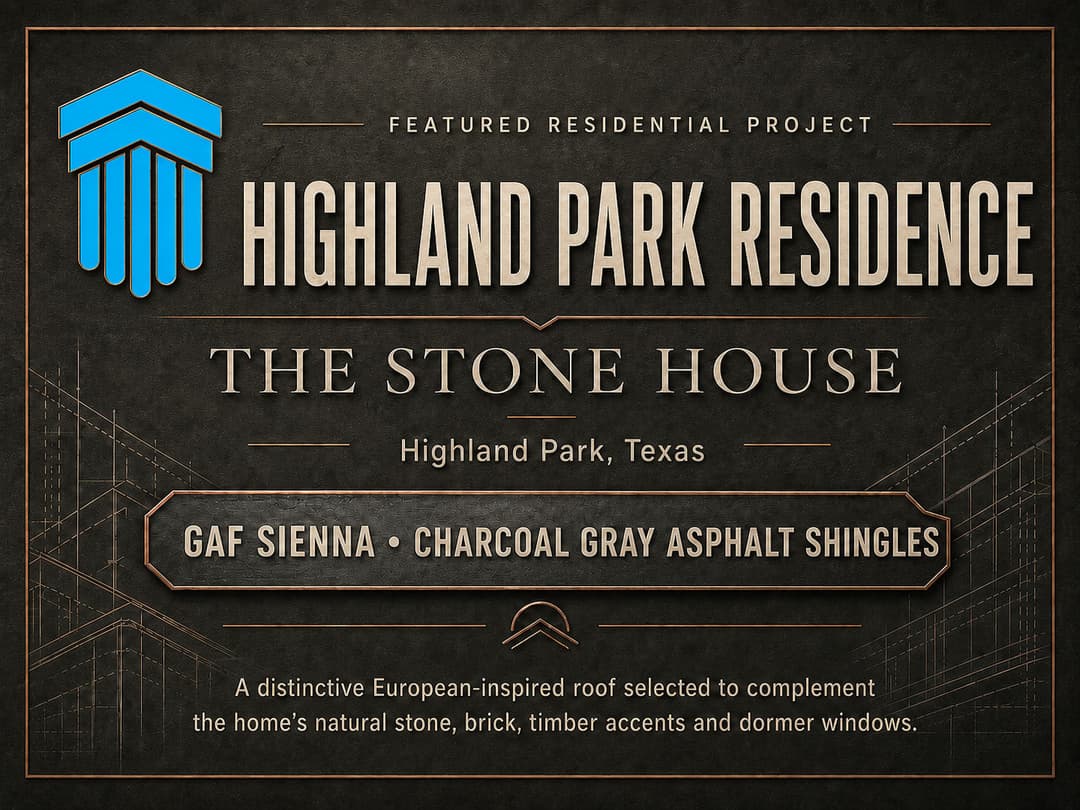 Highland Park Residence project featuring GAF Sienna asphalt shingles in Texas.